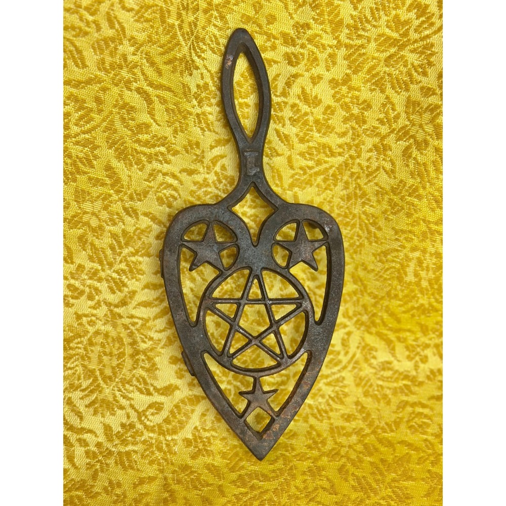 Vintage Cast Iron Heart Pentagram Trivet Star Witchy Halloween Magic